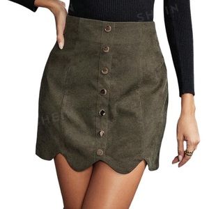 SHEIN Clasi Button Front Scallop Trim Corduroy Skirt - M